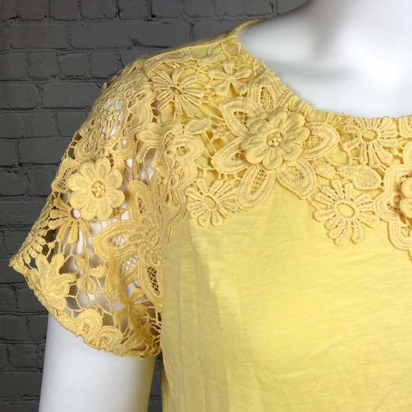 1X 2X 3X Charter Club Yellow Lace Short Sleeve Top - Picture 5 of 5